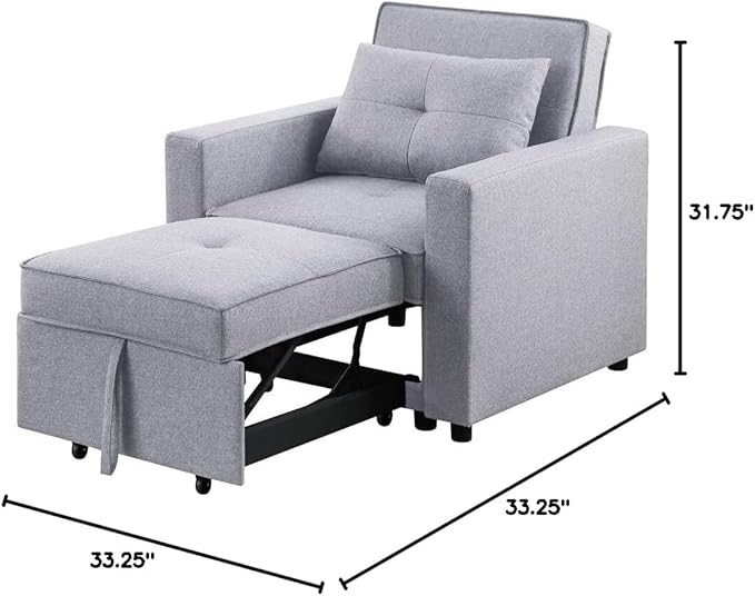 Lilola Home Zoey Light Gray Linen Convertible Sleeper Chair with Side Pocket