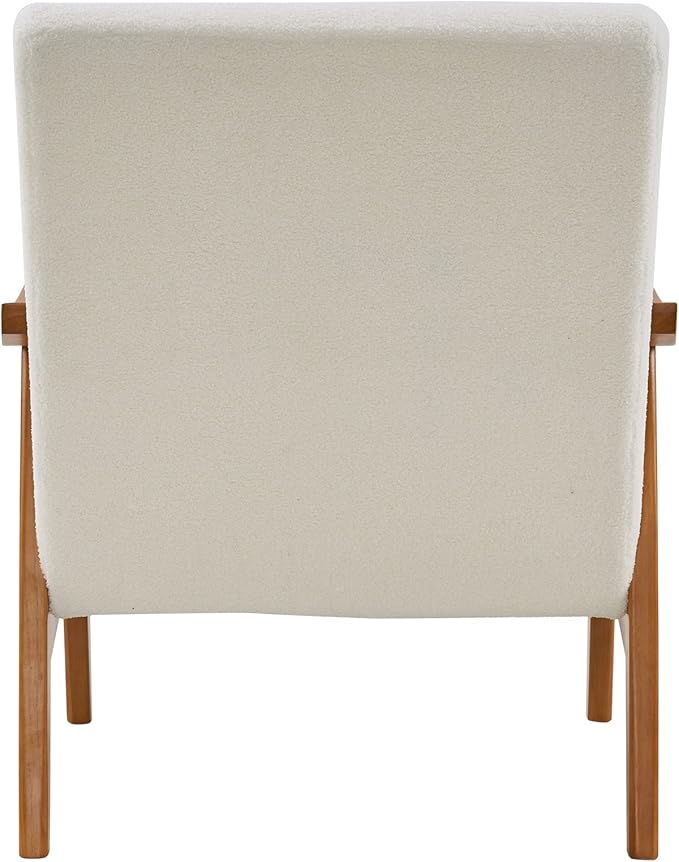 Accent ChairArmchair with Solid Wood FrameSolid Wood Armrest Velvet Simple Single Indoor Lounge Chair for Living Room Bedroom Reading Armchair (Creamy-White)