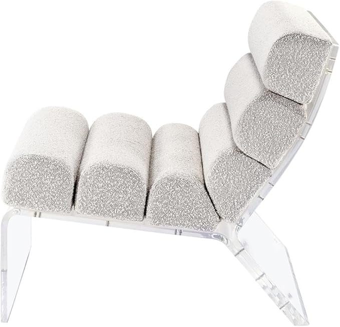 Pemberly Row Fabric Upholstered Accent Chair Ivory Bouclé with Clear Acrylic Frame 29.25 H x 25.25 W x 31.5 D Modern Lounge Chair for Living Room or Bedroom