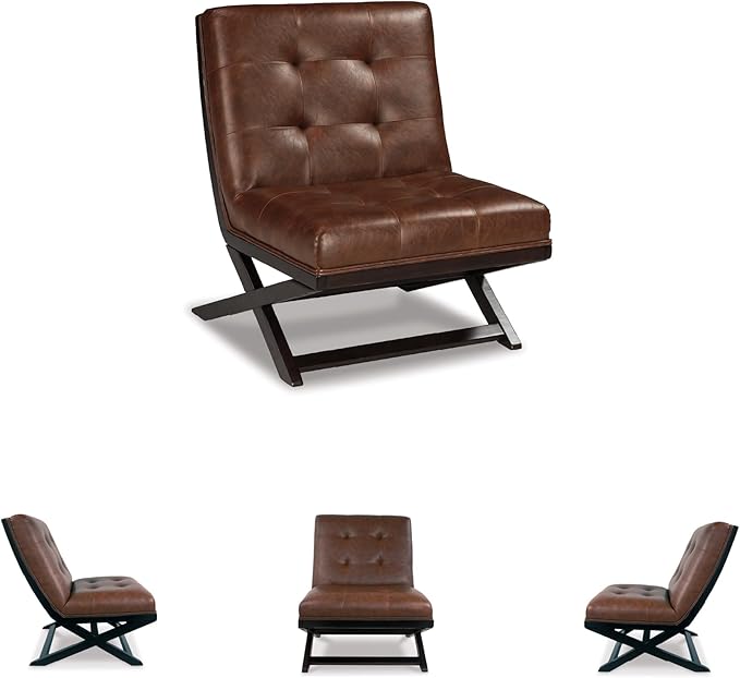 Signature Design by Ashley Sidewinder Mid-Century Modern Faux Leather Accent Chair Brown