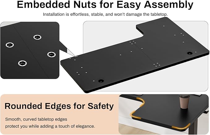 EcoZen Standing Desk Electric Height Adjustable Desk 55 x 33.5 Inches L Shaped Sit Stand up Desk Computer Home Office Desk Memory Preset with Two-Piece Fir Wood Desktop (Black 55 * 33.5 Inch)