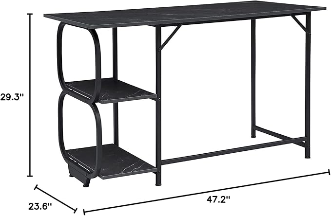 Anivia Gaming Computer Desk Small Home Office Desk with 2 Storage Shelves 47 Writing Desks Industrial Simple Style Wood Table Metal Frame for PC Laptop Notebook（Black） (47-B)