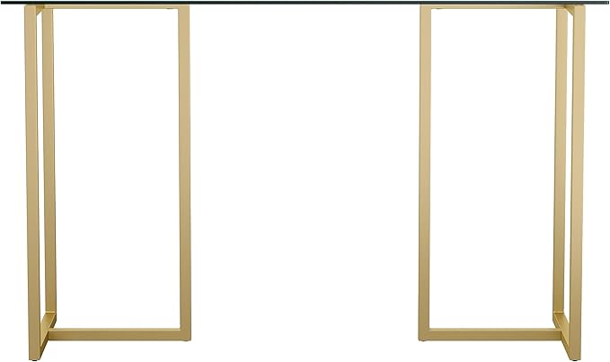 Martha Stewart Eli Home Office Desk with Glass Top and Steel Frame Polished Brass