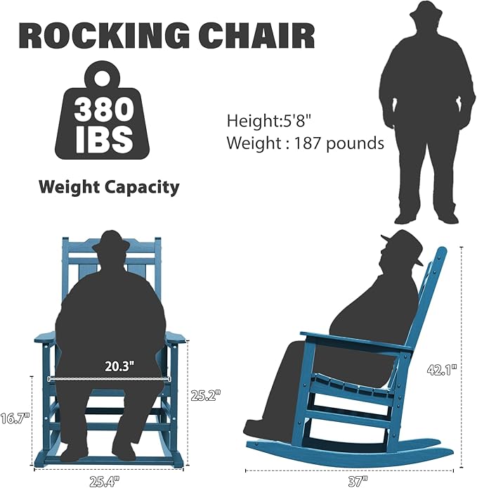 Rocking Chair Outdoor Rocking Chair for Adults HDPE Outdoor Chairs with Footboard All Weather Resistant Porch Rocker Navy