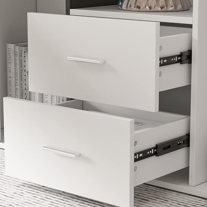 Homsee Home Office Computer Desk Corner Desk with 2 Drawers and 2 Open Cubes 55 Inch Large L-Shaped Study Writing Table with Storage Cabinet White (55.1”L x 47.2”W x 29.5”H)