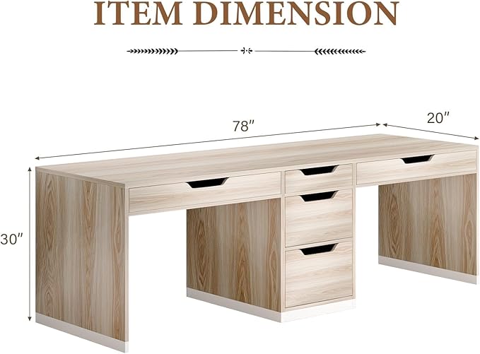 Two Person Desk with 5 Drawers Double Desk with Storage for 2 People 78 Inch Extra Long Computer Desk Workstation with File Drawer for Home Office White and Walnut
