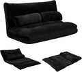 KOMFOTT Foldable Floor Lazy Sofa with 2 Pillows 6-Position Adjustable Reclining Sofa Sleeper Bed Convertible Futon Couch Bed Floor Couch Lounge for Relaxing Reading Playing Gaming (Black)
