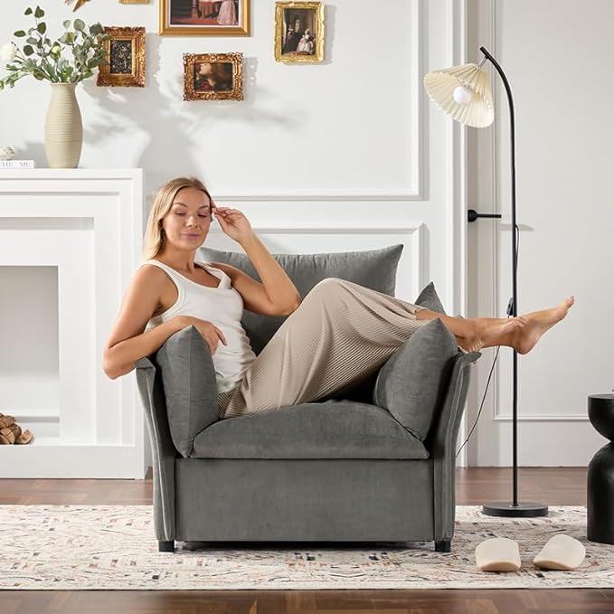 Chenille Oversized Armchair Modern Accent Chair Single Sofa Lounge Chair Chenille Fabric 40 Wide 23.6 Seat Deepth Comfortable Seating for Living Room Bedroom (Grey)