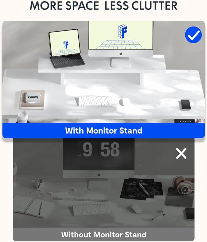 FLEXISPOT Standing Desk with Monitor Stand 55 x 24 Inches One-Piece Electric Height Adjustable Computer Desk with Cup Holder for Home Office White