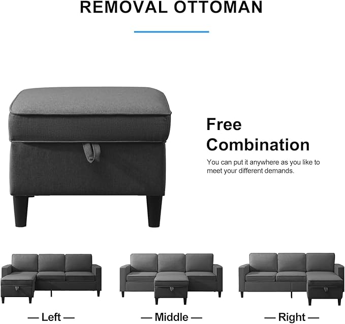 PUREMIND 2 Piece Living Room Sofa Sets Modern 3 Seater Sofa and Loveseat Set for Living Room Linen Fabric L Shaped Sectional Couch with Ottoman + 2-Seat Couch Sets for Livingroom Apartment