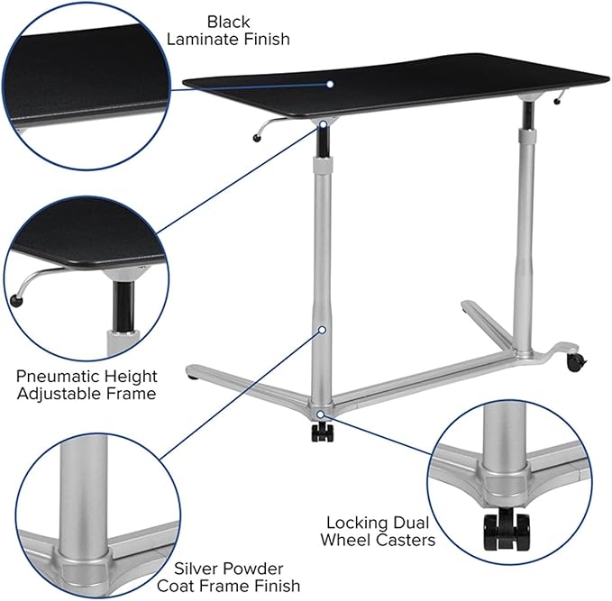 Flash Furniture Merritt Sit-Down Stand-Up Black Computer Ergonomic Desk with 37.375W Top (Adjustable Range 29 - 40.75)