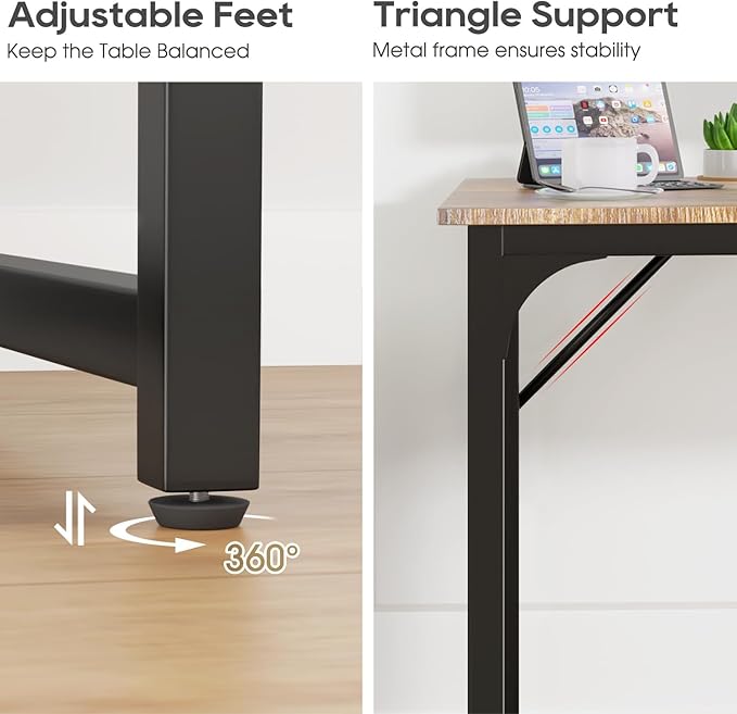39 Inch Computer Desk Set of 2 Office Desk with Metal Frame Home Office Desk Modern Simple Style for Small Space Home Office Living Room Bedroom Brown