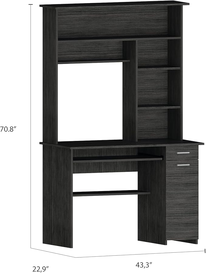 Smokey Oak 2-Drawer 7-Shelf Computer Desk with Hutch Home Office Desk for Home Office Living Room