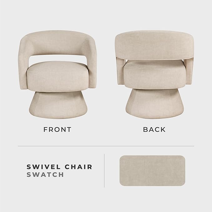 Lexicon 360 Degree Swivel Accent Chair Modern Comfy Velvet Round Barrel Chair Open Back Plush Foam Cushions Metal Swivel Base for Living Room/Bedroom/Office Taupe