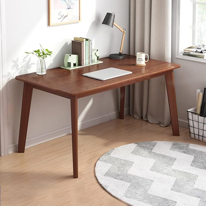 IOTXY Simple Wooden Writing Desk - Modern Minimalist Style PC Laptop Computer Workbench with Solid Wood Legs 47 W Home Office Work Table for TV Stand Music Video Live Broadcast Workstation Walnut