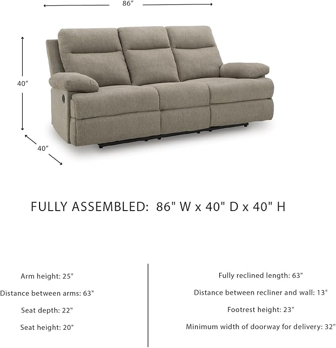 Signature Design by Ashley Yarrow Lane Classic Chenille Manual Pull Tab Reclining Sofa with Drop Down Table and USB Charging Light Brown