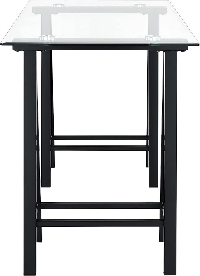 OSP Home Furnishings Middleton 47 Inch Desk with Clear Beveled Glass Top Black Base