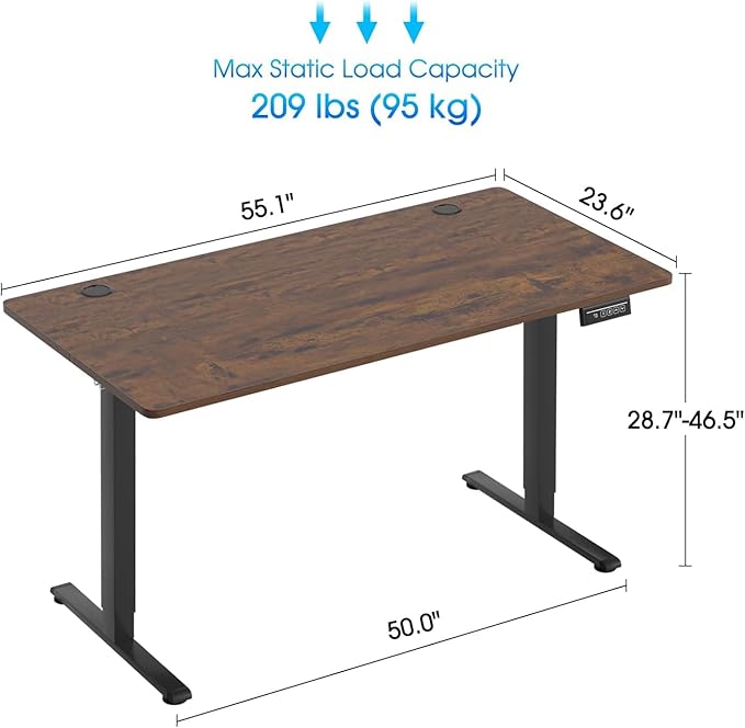 Electric Standing Desk Adjustable Height 48 x 24 Ergonomic Computer Desk Stand Up Desk Sit Stand Home Office Desk Computer Work Table Brown
