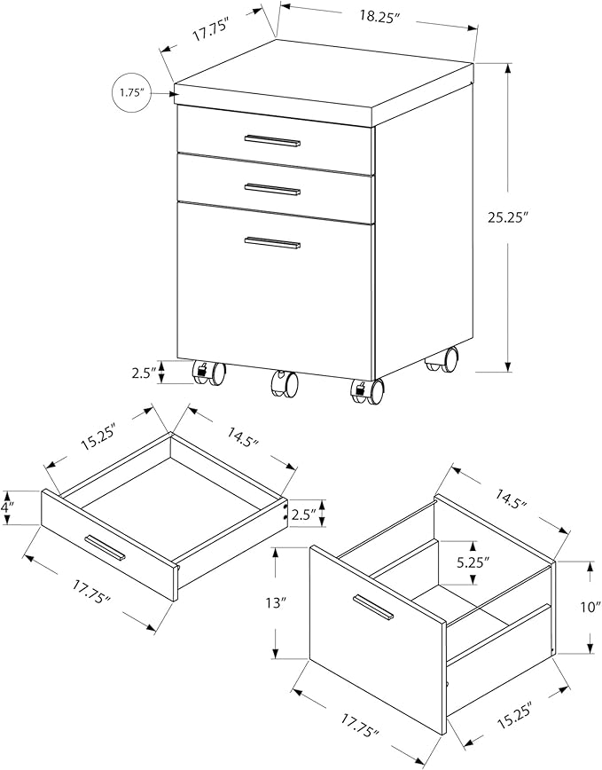 Modern White File Cabinet with Rolling Wheels - 3-Drawer Storage Printer Stand Office Desk Companion