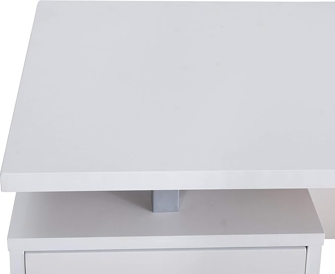 Deja 60 White Study Writing Home Office Wall Mounted Laptop Computer Floating Desk Top and Storage Drawers and Metal Stands
