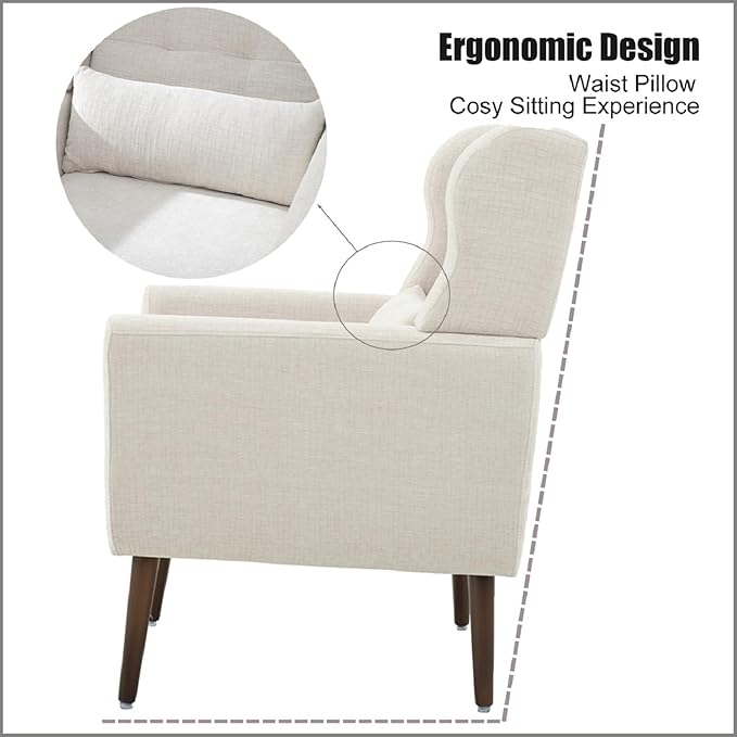 Accent Arm ChairsUpholstered Armchair for Living Room with PillowChenille Single Sofa Chairs with ArmsModern Comfy Reading Chair for BedroomSmall Spaces (Beige Set of 1)