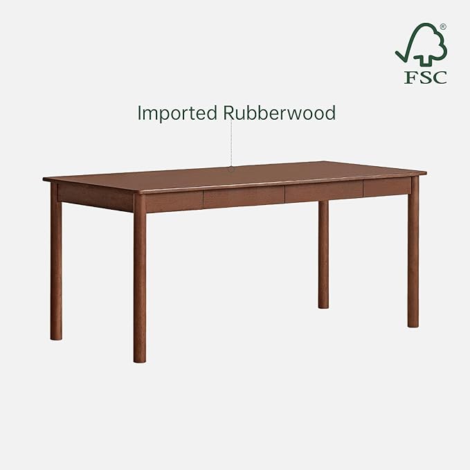 YESWOOD 100% Solid Wood Desk Mid Century Modern Computer Desk Home Office Writing Desk with Drawers for Study Living Room (55.11 W)