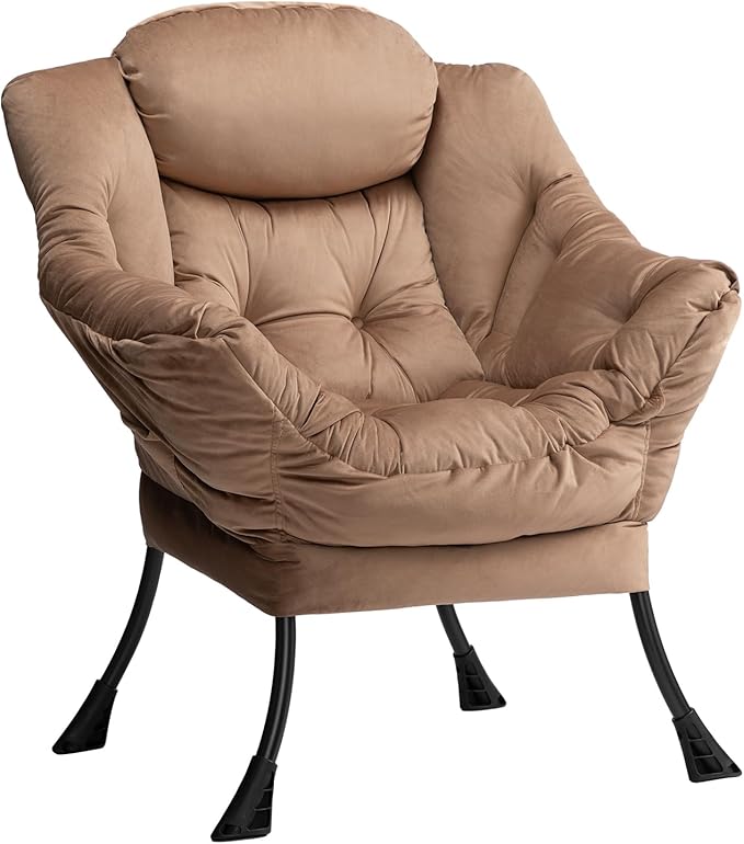 HollyHOME Lazy Chair with Armrest and Side Pocket Comfy Accent Lounge ChairLeisure Sofa Armchair for Living Room Bedroom Dorm or Small Spaces Oversized Reading Sofa ChairVelvet Taupe Brown