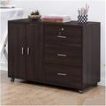 Wood File Cabinet with Three Drawers with Double Door Storage Filing Cabinet with Lock and Removable Rollers (Color : Bruin)