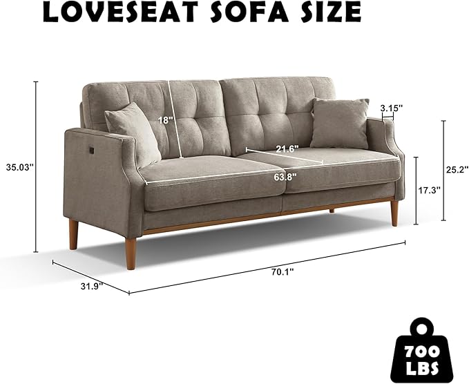 70 Loveseat Sofa Modern Decor Comfy Love Seat Couches with USB Port and Pillow for Living Room Bedroom Apartment
