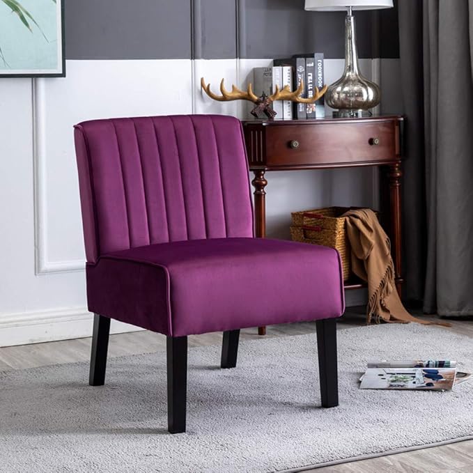Reese Mid Century Modern Accent Chairs Set of 2 with Minimalist Design Elegant Velvet Upholstery and Solid Wood Legs Ideal for Living Room or Bedroom Eggplant