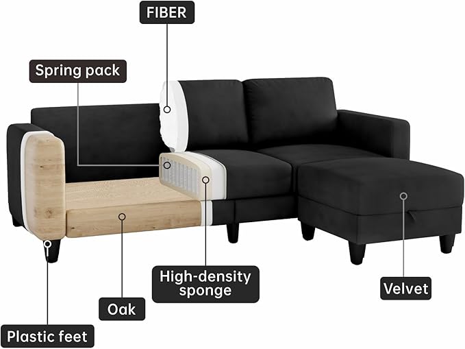 73 Small Sectional Sofa with Reversible Chaise Linen Fabric L-Shaped Couch with Solid Oak &amp Iron FrameHigh-density Sponge Spring Seat CushionRemovable Sofa Cover Compact Apartments and Studios