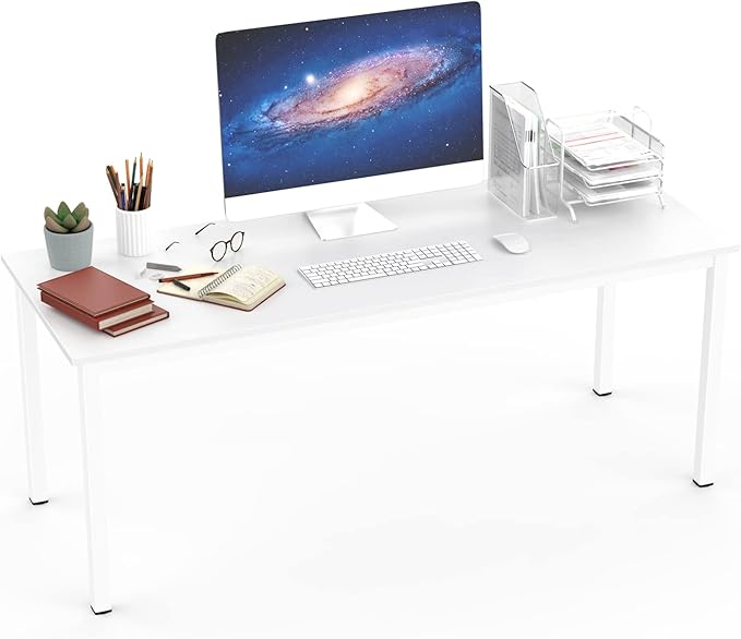 soges 63 inches Large Size Table Computer Desk Home Office Table Writing Desk Study Table Computer Workstations PC Desk Gaming Desk Modern Simple StyleWhite
