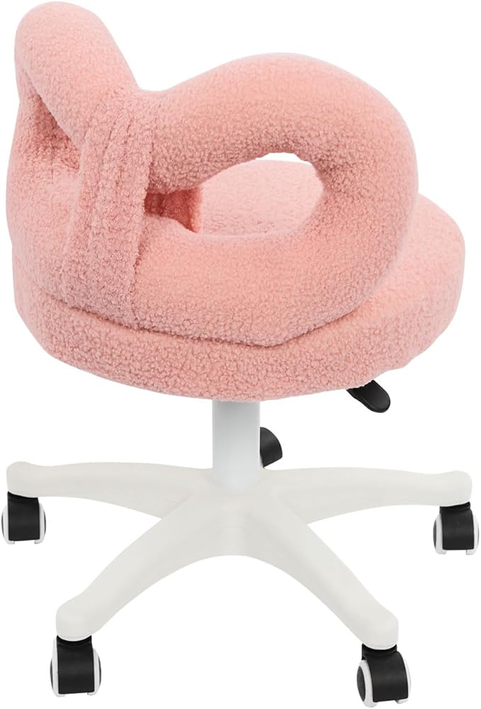 Cute Bow Backrest Chair Pink Make-up Chair Height Adjustable Roller Chair with 5 Wheels Armless Dressing Chair Small Upholstered Accent Chair Desk Chair for Bedroom Living Room