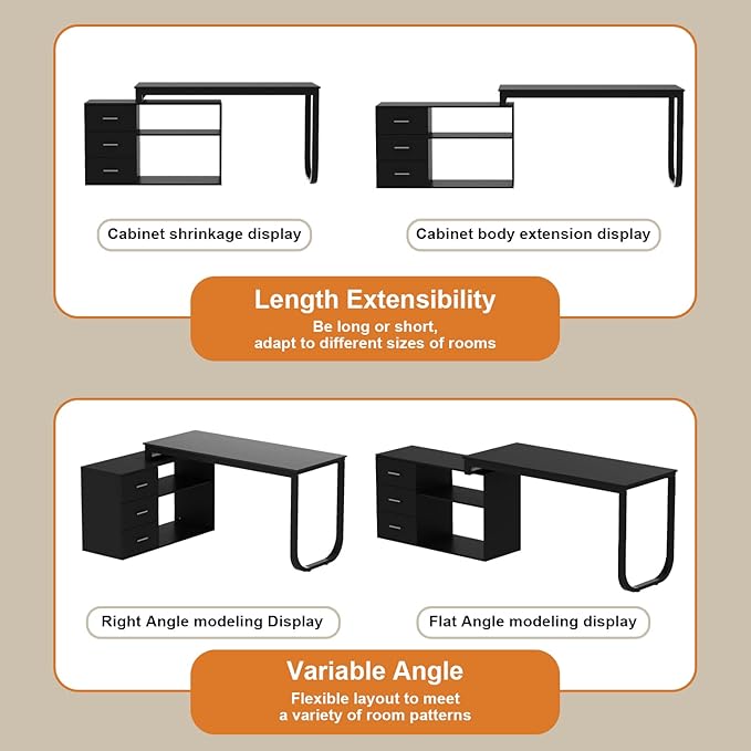 FUFU&ampGAGA 55.1 Large L-Shaped Office Desk with 41.3 File Cabinet Corner Computer Desk with 3 Drawers &amp 2 Shelves Workstation Executive Desk with Storage Shelf for Home Office - Black
