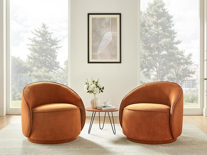 Swivel Accent Chairs Set of 2 360° Comfy Barrel Swivel Club Armchair Modern Reading Chair for Living Room Bedroom Office Balcony Entryway Terry Curry