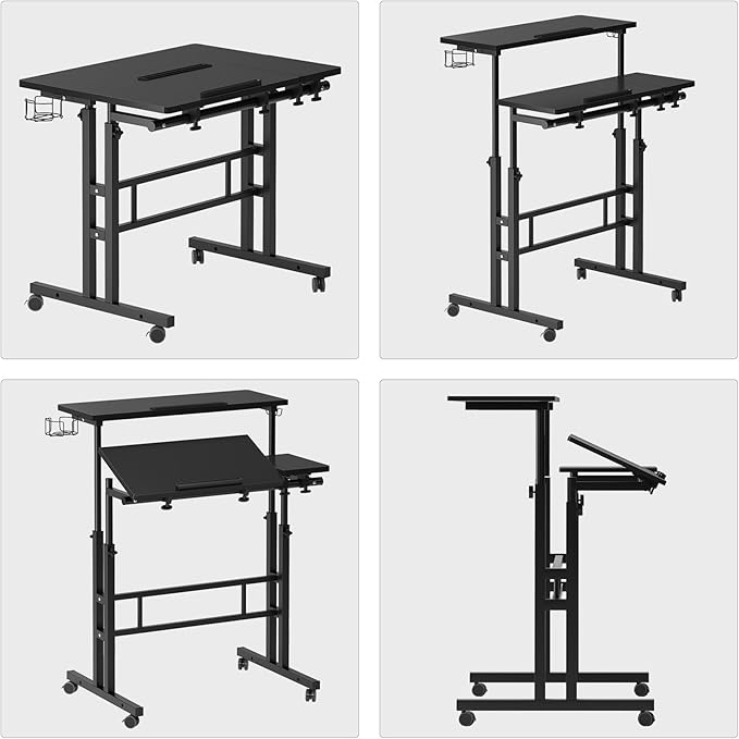 SDHYL 31.5 inches Movable Laptop Desk with Mouse Board Adjustable Height and Angle Anti-Slip Workstation Home Office Desk with Tablet Slot Portable Student Desk Black