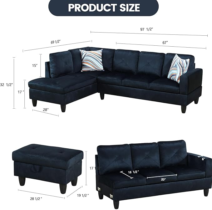 FONTOI L Shaped Sectional Couch with Otttoman 97 Sectional Sofa for Living Room Modular Couches for Bedroom Apartments