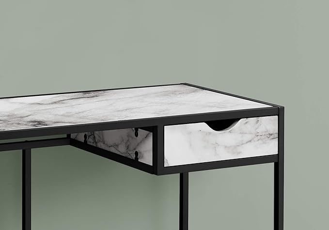 Computer Desk Home Office Laptop Storage Drawer 42 l Work White Marble Look Laminate Black Metal Contemporary Modern