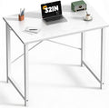 Sweetcrispy Computer Small Desk 32 Inch Office Writing Work Study Student Home Bedroom Table with Metal Frame Wooden Tabletop No Wheels - White Wood