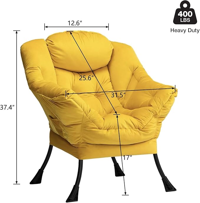 HollyHOME Lazy Chair with Armrest and Side Pocket Comfy Accent Lounge ChairLeisure Sofa Armchair for Living Room Bedroom Dorm or Small Spaces Oversized Reading Sofa ChairVelvet Yellow