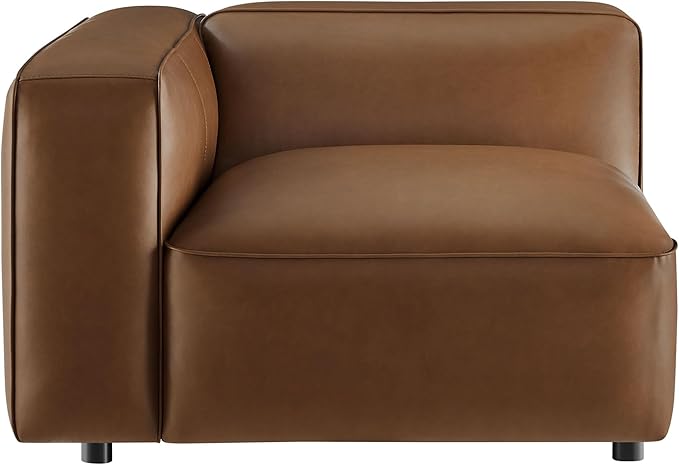 Modway Auren Vegan Leather Left Modular Armchair in Coffee - Faux Leather Left Arm Facing Sectional Chair - Mid Century Modern Single Sofa Chair - Living Room Oversized PU Leather Chair
