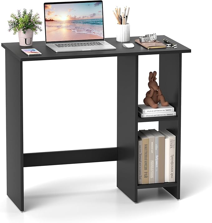 Giantex Small Desk Compact Study Writing Desk with 3-Position Adjustable Shelf Anti-Toppling Kit Modern PC Laptop Table Home Office Computer Workstation for Small Space Bedroom Dorm Black