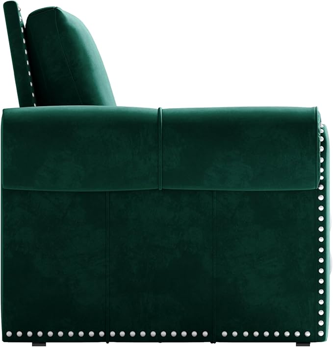 Ball &amp Cast 3-in-1 Convertible Sofa Bed93.7 Velvet Pull Out Couch Bed King Size Loveseat Sleeper Sofa with Nailhead Trim &amp Rolled ArmMulti-Functional Sofa Couches for Living RoomGreen
