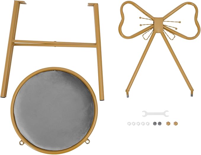 Modern Vanity Chair StoolCute Makeup Chair w/Butterfly BackrestGirl's Stool Ottoman BenchMetal Bench Legs Gold Dining ChairBow Knot Design Seat for Bedroom Living Room (Grey Velvet)