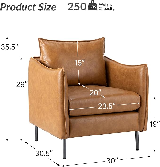 HULALA HOME PU Leather Vintage Armchair Mid Century Accent Chair Club Chairs Set of 2 Arm Chair for Living Room/Office/Bedroom/Study Camel
