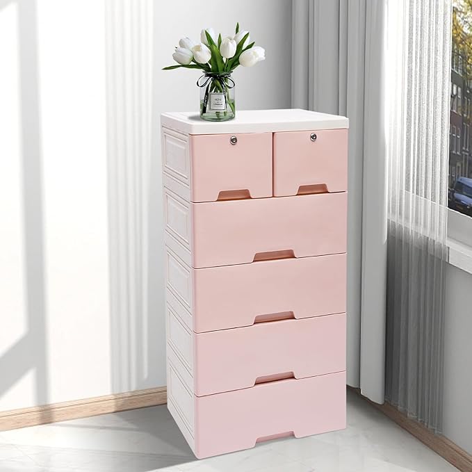 6 Drawers Mobile File Cabinet Under Desk Storage Organization with Four Wheels40.2x19.7x13.7in Small Desk Mobile Pedestal Filing Cabinet5-LayerTop-Layer Locks