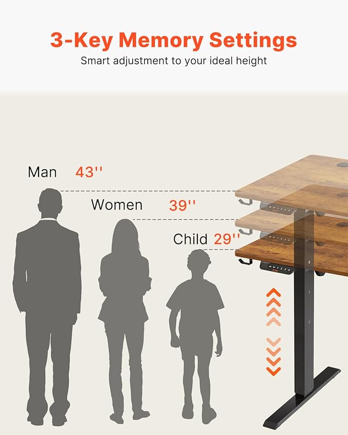 VEVOR Height Adjustable Desk 47.2 x 23.6 in Support 180 lbs Electric Standing Desk with 3 Memory Presets Sturdy Dual Metal Frame Versatile Computer Sit Stand up Desks Suitable for Home Office