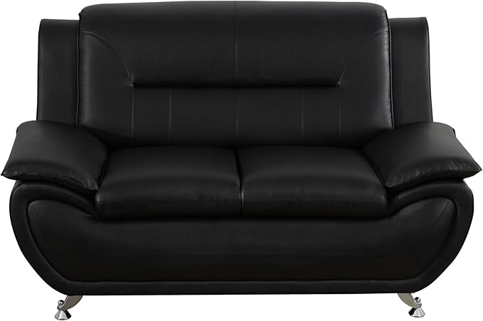 Living Room Furniture Set for Living Room Faux Leather Couch Sets Modern Couch for Apartment Home Office(Sofa and LoveseatBlack 2)