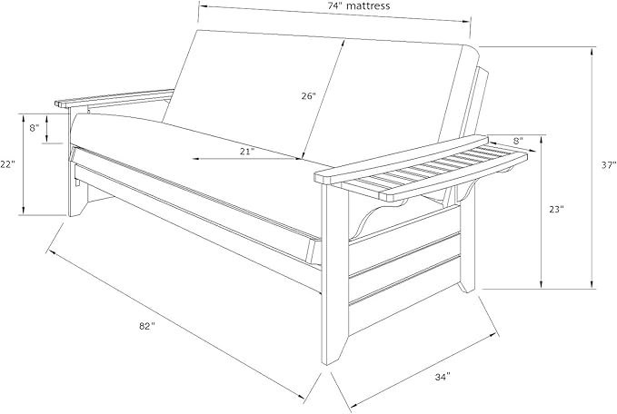 Phoenix Full Size Futon Couch with Linen Fabric Mattress Included - Wooden Frame - Solid Hardwood Construction