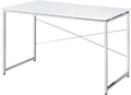 White and Chrome Writing Work Study Desk with Sled Base Metal Frame for Study and Home Office